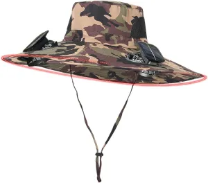 Wide Brim Solar Powered Fan Hat, UPF 50  Solar Fan Sun Hat for Camping Beach Outdoor Hiking Fishing