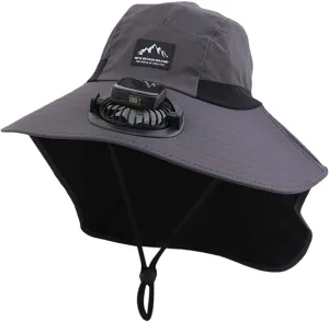Wide Brim Solar Powered Fan Hat, UPF 50  Solar Panel Fan Hat for Camping Beach Fishing Hiking Outdoor