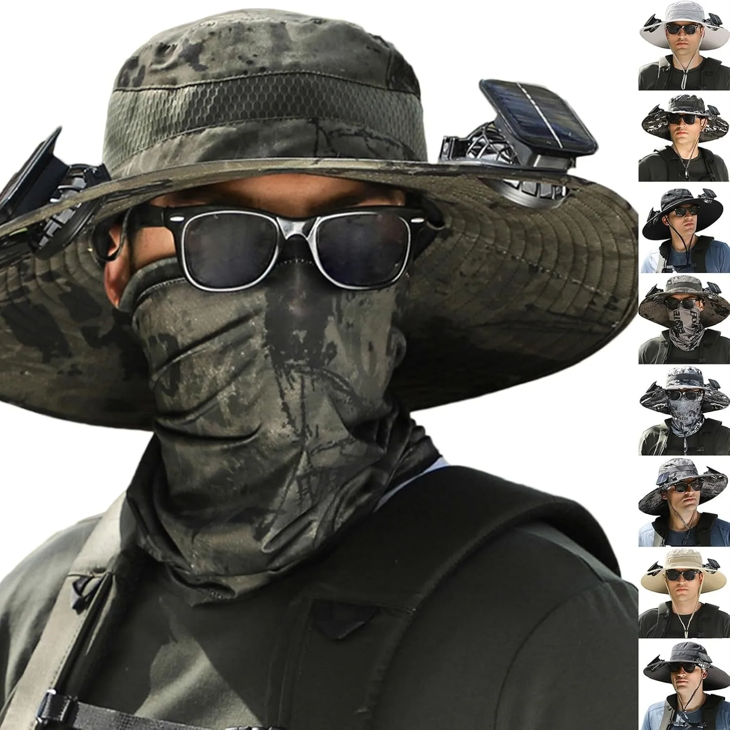 Wide Brim Solar Powered Fan Hat, UPF 50  Solar Power Fan Bucket Hat for Outdoor Fishing Camping Hiking Beach