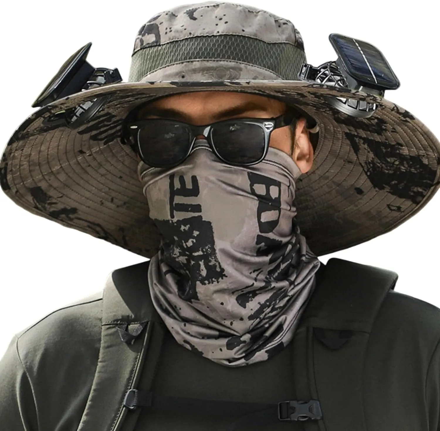 Wide Brim Solar Powered Fan Hat, UPF 50  Solar Power Fan Bucket Hat for Outdoor Fishing Camping Hiking Beach