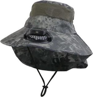 Wide Brim Solar Powered Fan Hat, UPF 50  Solar Power Fan Bucket Hats for Outdoor Camping Hiking Fishing Beach