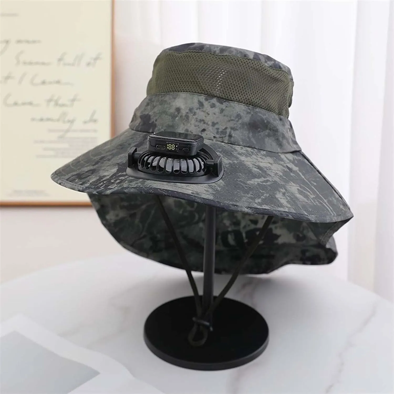 Wide Brim Solar Powered Fan Hat, UPF 50  Solar Power Fan Bucket Hats for Outdoor Camping Hiking Fishing Beach