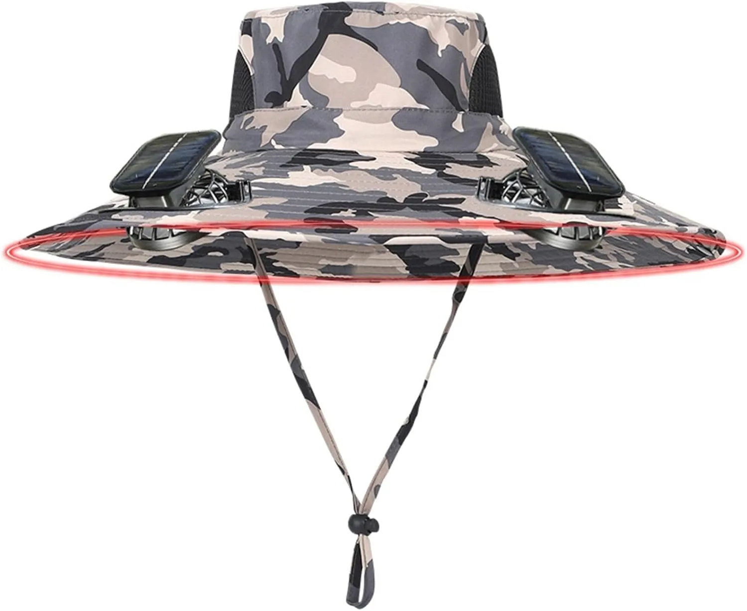 Wide Brim Solar Powered Hat Fan, UPF 50  Solar Panel Fan Hat for Beach Hiking Outdoor Camping Fishing