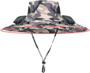 Wide Brim Solar Powered Hat Fan, UPF 50  Solar Panel Fan Hat for Beach Hiking Outdoor Camping Fishing