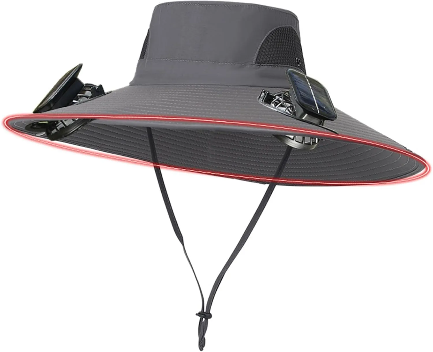 Wide Brim Solar Powered Hat Fan, UPF 50  Solar Power Fan Bucket Hats for Camping Hiking Outdoor Beach Fishing
