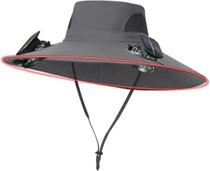 Wide Brim Solar Powered Hat Fan, UPF 50  Solar Power Fan Bucket Hats for Camping Hiking Outdoor Beach Fishing