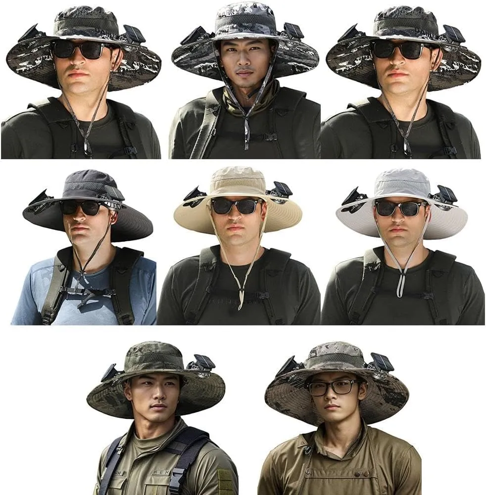 Wide Brim Sun Hat with 2 Solar Fan, Fishing Hat for Men, Solar Powered Fan Fishing Hats, 3 Speed Adjustable Fan Hat