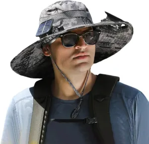 Wide Brim Sun Hat with 2 Solar Fan, Fishing Hat for Men, Solar Powered Fan Fishing Hats, 3 Speed Adjustable Fan Hat