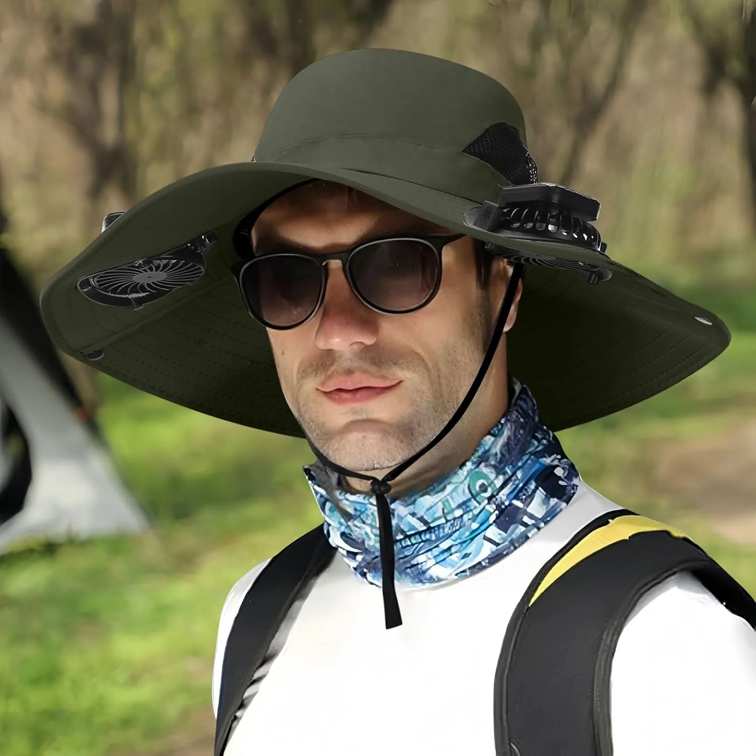 Wide Brim Sun Hat with 2 Solar Fan, Fishing Hat for Men, Solar Powered Fan Fishing Hats,Adjustable Fan Hat