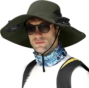 Wide Brim Sun Hat with 2 Solar Fan, Fishing Hat for Men, Solar Powered Fan Fishing Hats,Adjustable Fan Hat