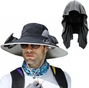 Wide Brim Sun Hat with Solar Fan, Solar Fan Hat, Men Sunscreen Sun Hats with Fans, SolarFan Outdoor