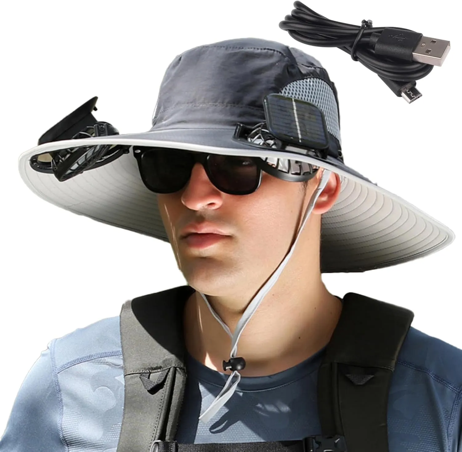 Wide Brim Sun Hat with Solar Fan, Solar Fan Hat, Men Sunscreen Sun Hats with Fans, SolarFan Outdoor