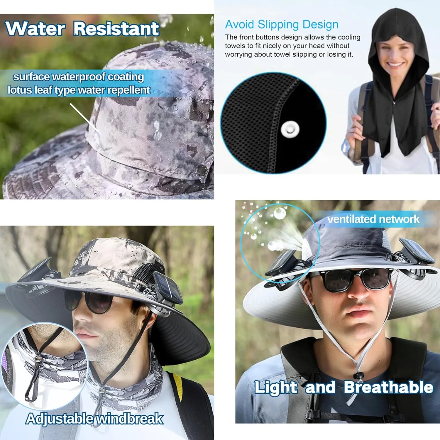 Wide Brim Sun Hat with Solar Fan, Solar Fan Hat, Men Sunscreen Sun Hats with Fans, SolarFan Outdoor