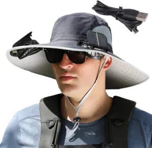 Wide Brim Sun Hat with Solar Fan, Solar Fan Hat, Men Sunscreen Sun Hats with Fans, SolarFan Outdoor