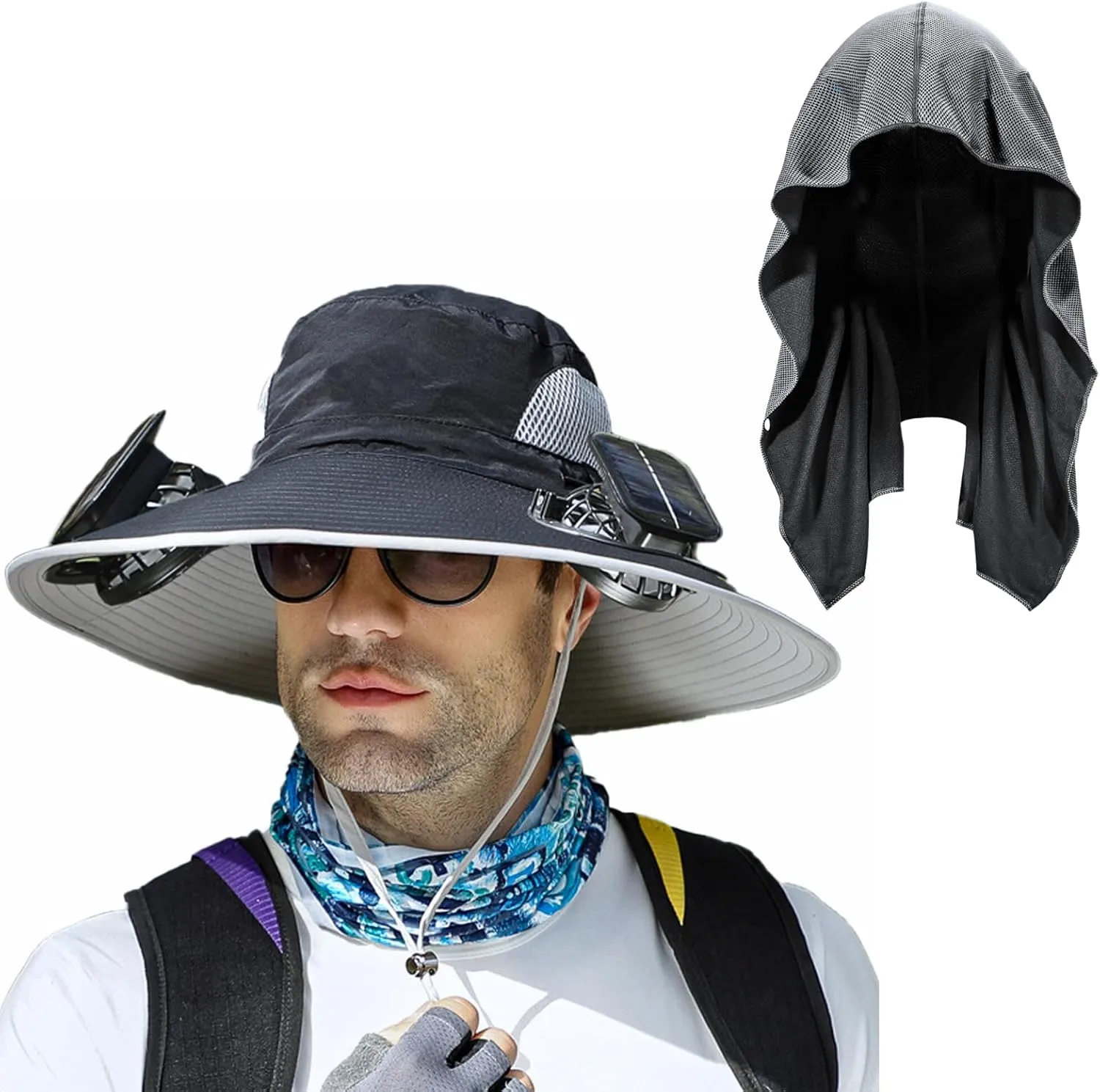 Wide Brim Sun Hat with Solar Fan, Solar Fan Hat, Men Sunscreen Sun Hats with Fans, SolarFan Outdoor