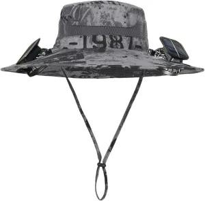 Wide Brim Sun Hat with Solar Powered Fans, UPF 50  Solar Fan Sun Hat for Hiking Beach Camping Fishing Outdoor
