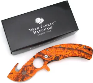 Wild Turkey Hunter's Choice Orange Camo Gut Hook Action Assisted Folding Knife Outdoors Camping Fishing Hunting