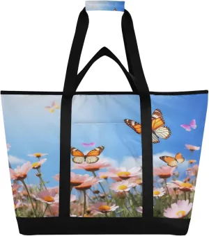 Wildflowers Reusable Insulated Cooler Bag with Ice Pack Compartment - Large 163L Waterproof Thermal Grocery Tote for Picnic Beach Camping Lunch Storage