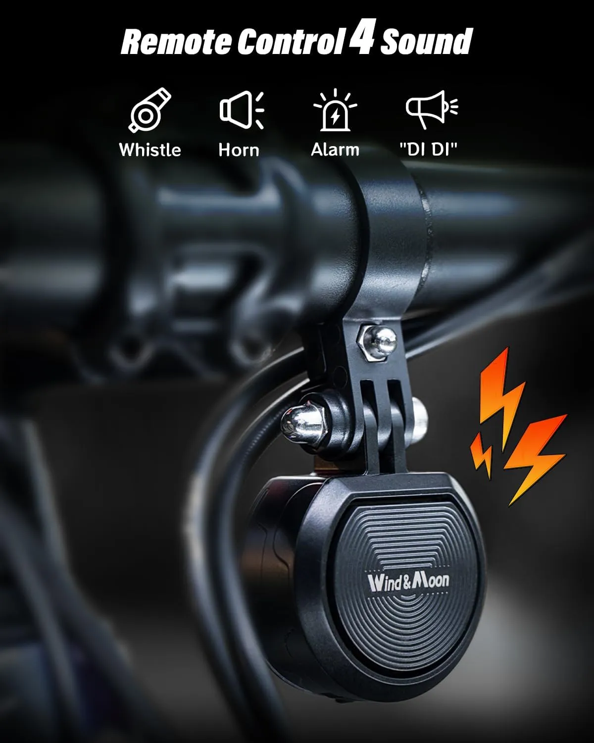 Wind&Moon Electric Bike Bell, 80-130DB Anti-Theft Alarm Adjustable Bike Horn, IPX6 Waterproof with USB Rechargeable Scooter Horn, Bicycle Bell, Warning Horn (Remote Control 4 Tones, 4 Tones, 1 Tone)