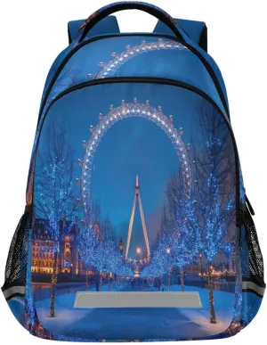 Winter Ferris Wheel Design Waterproof Backpack - Casual Outdoor Sports Daypack with Ergonomic Shoulder Straps#903