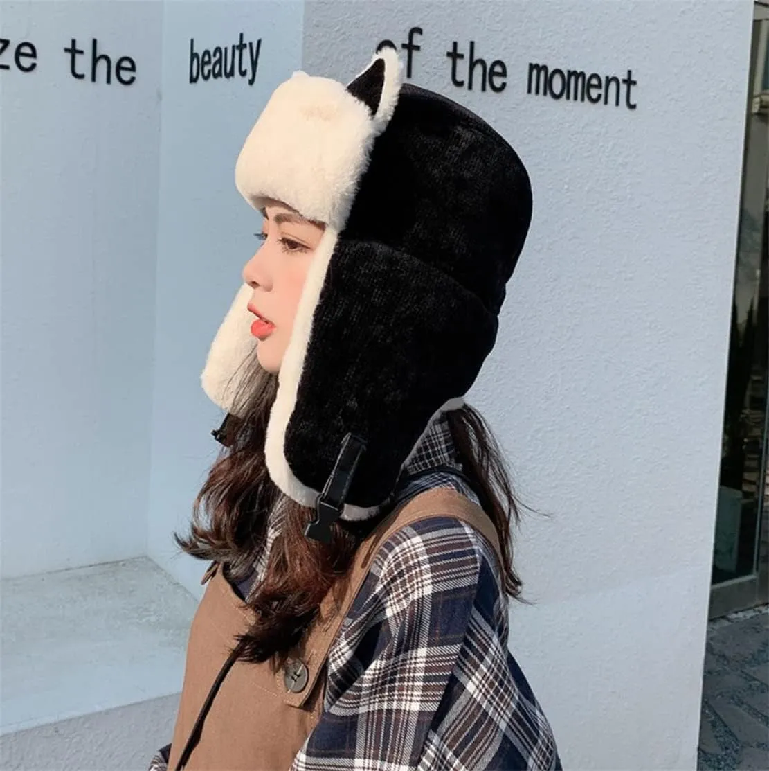 Winter Trapper Hat,Russian Ushanka Trooper Aviator Hats for Girl & Women,Snow Eskimo Hat with Ear Flaps for Cold Weather.