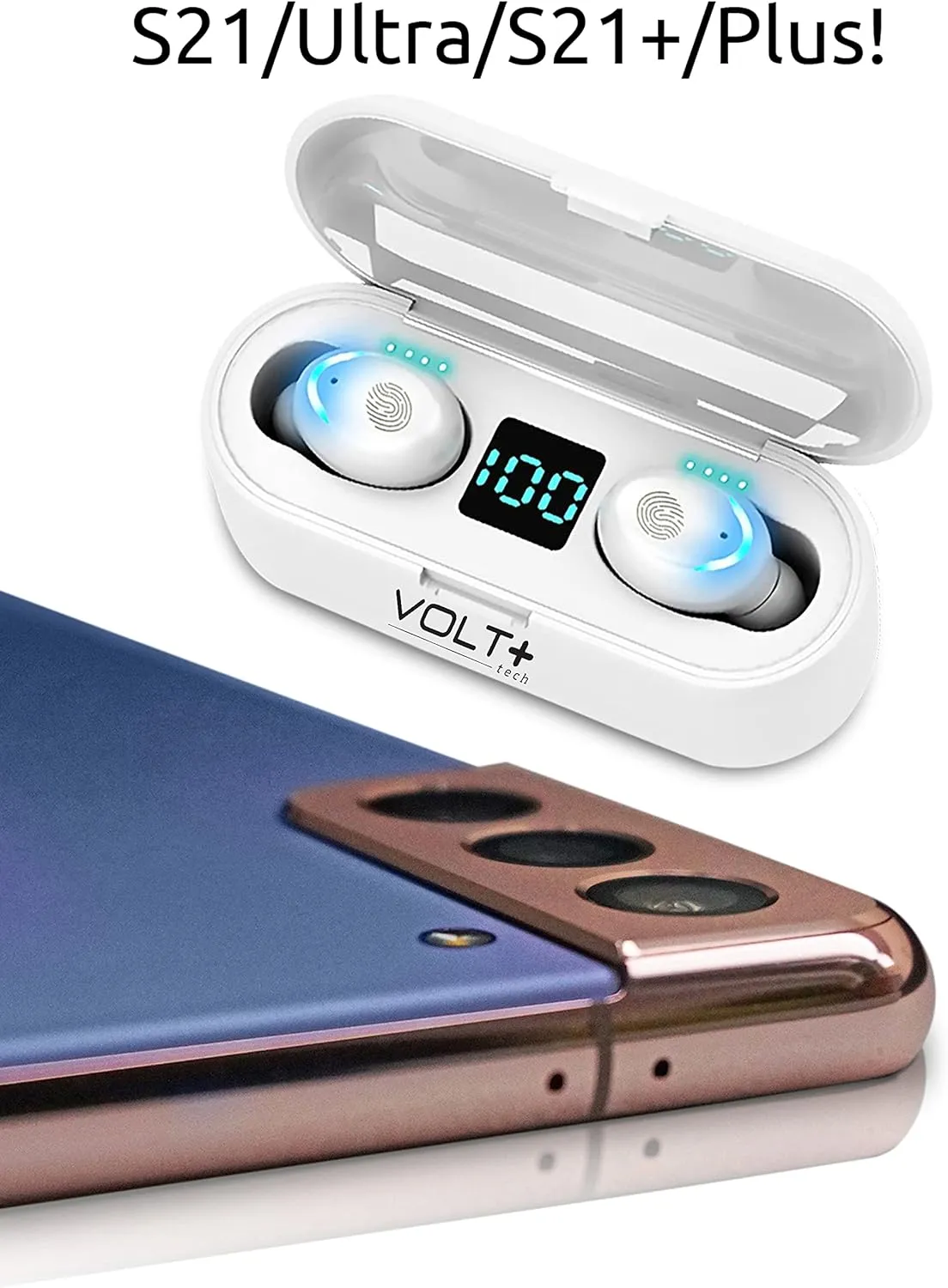 Wireless V5.3 Bluetooth Earbuds Compatible with Kurio Smart 2 in 1 Pro and 2,000Mah PowerBank LED Display, Mic 8D Bass IPX7 Waterproof/Sweatproof