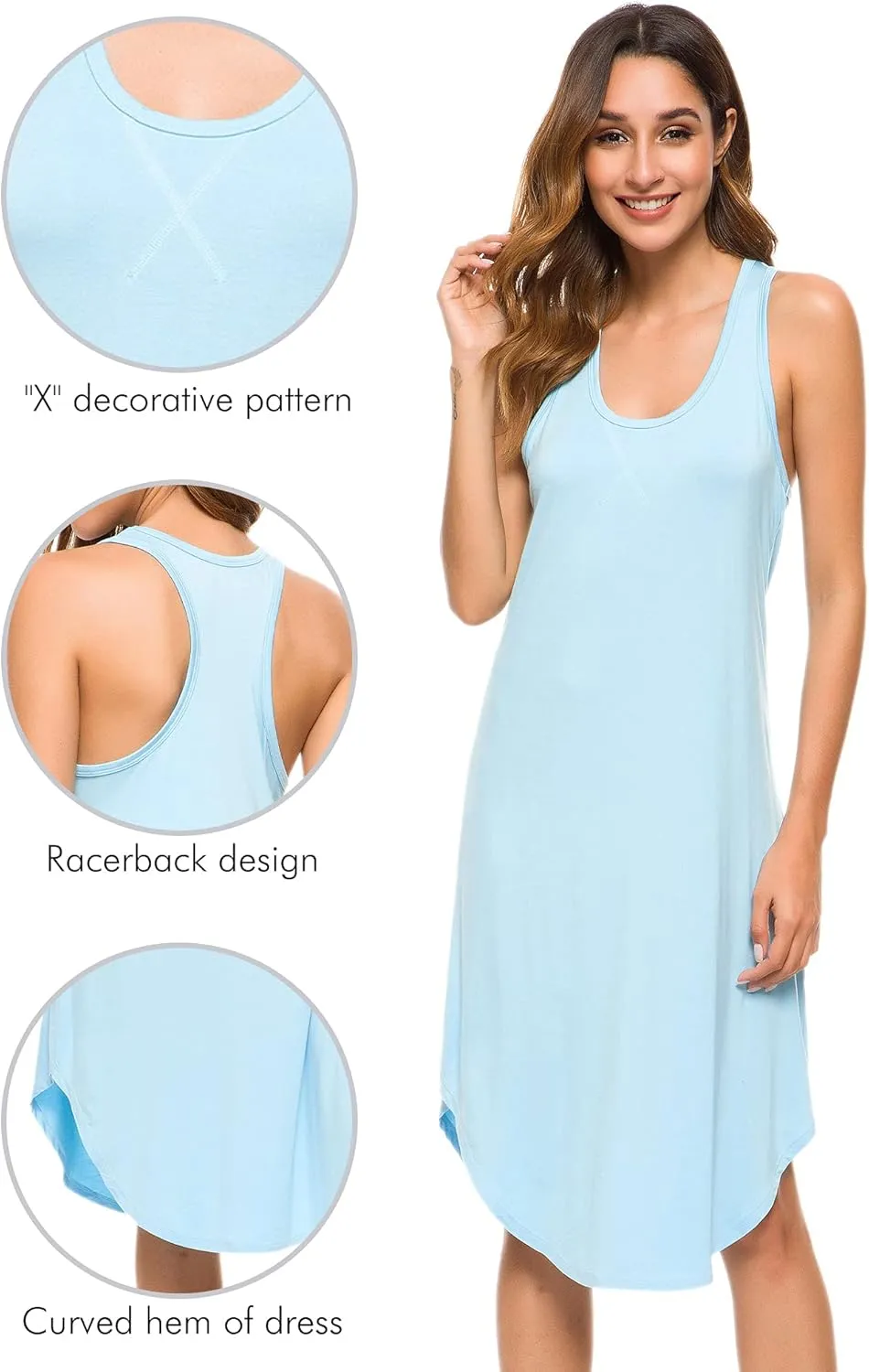 WiWi Soft Nightgowns for Women Sleeveless Racerback Nightgown Plus Size Pajamas Sleepshirts S-4X