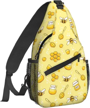 Women Cute Bees and Honey Crossbody Sling Backpack for Men Chest Bag Shoulder Bag Lightweight One Strap Backpack Travel Outdoor Daypack