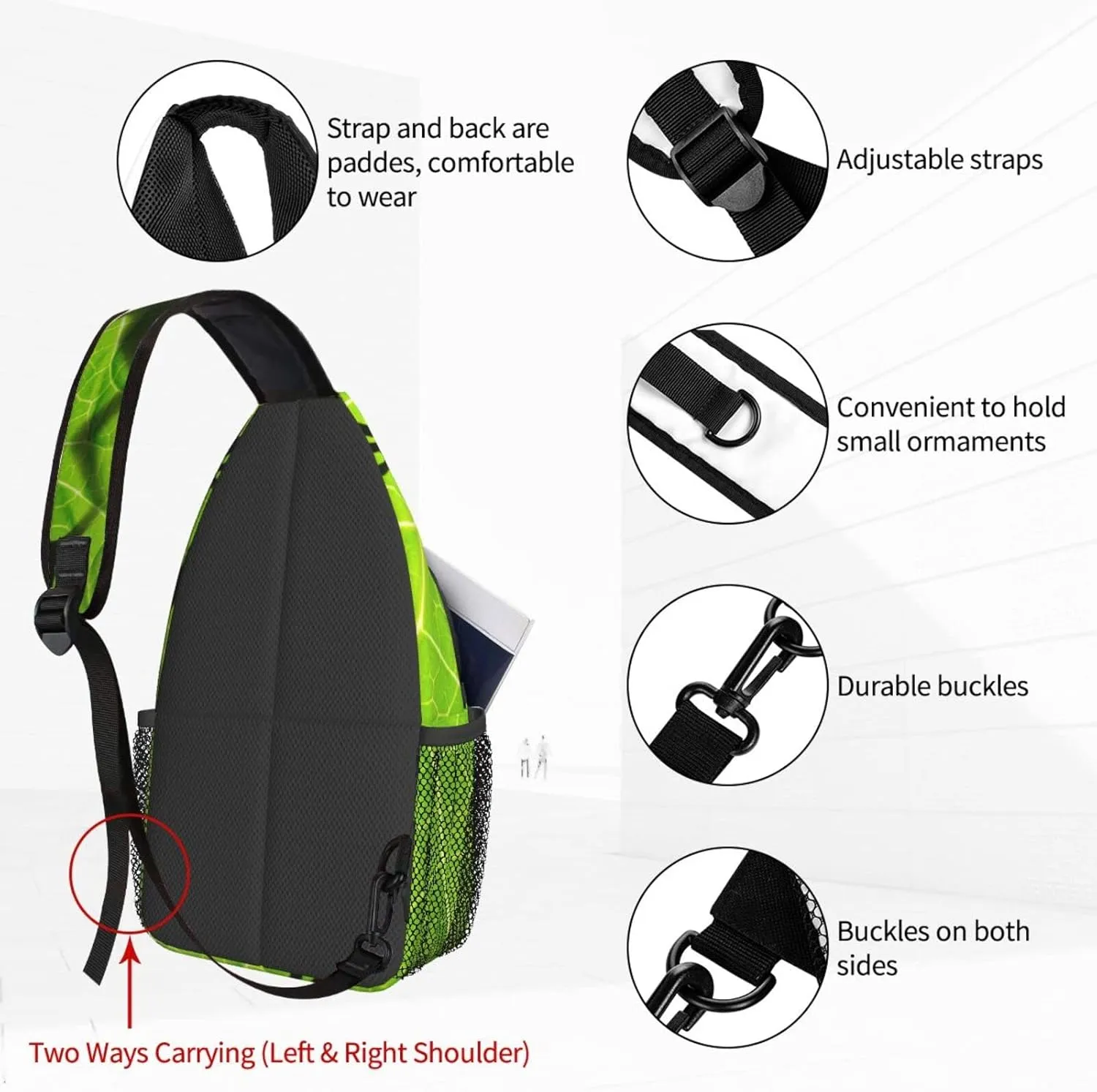Women Frog Shadow on Leaves Crossbody Sling Backpack for Men Chest Bag Shoulder Bag Lightweight One Strap Backpack Travel Outdoor Daypack