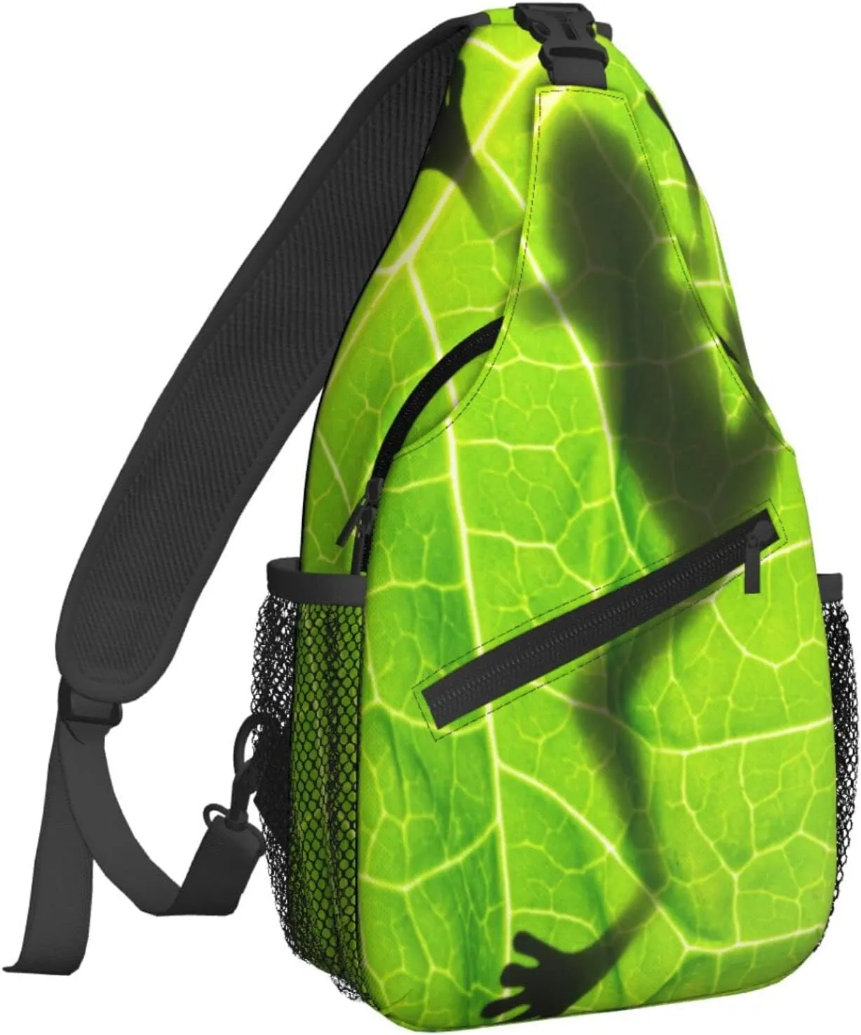 Women Frog Shadow on Leaves Crossbody Sling Backpack for Men Chest Bag Shoulder Bag Lightweight One Strap Backpack Travel Outdoor Daypack