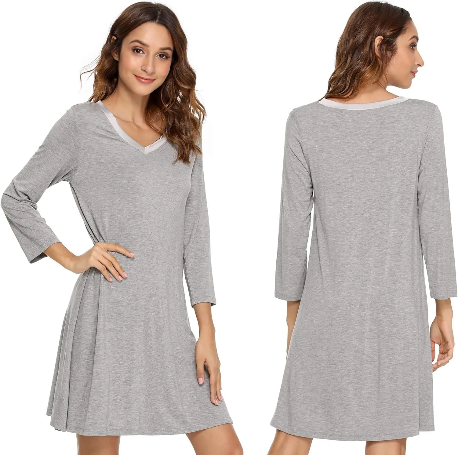 Womens Bamboo Viscose Long Sleeve Nightgown Super Soft Lightweight Night Shirts for Sleeping