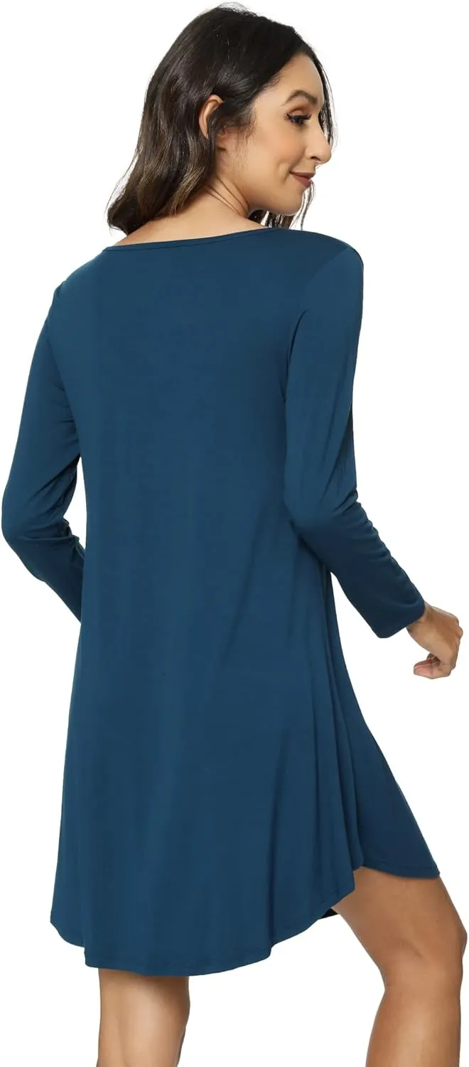 Womens Bamboo Viscose Long Sleeve Nightgown Super Soft Lightweight Night Shirts for Sleeping