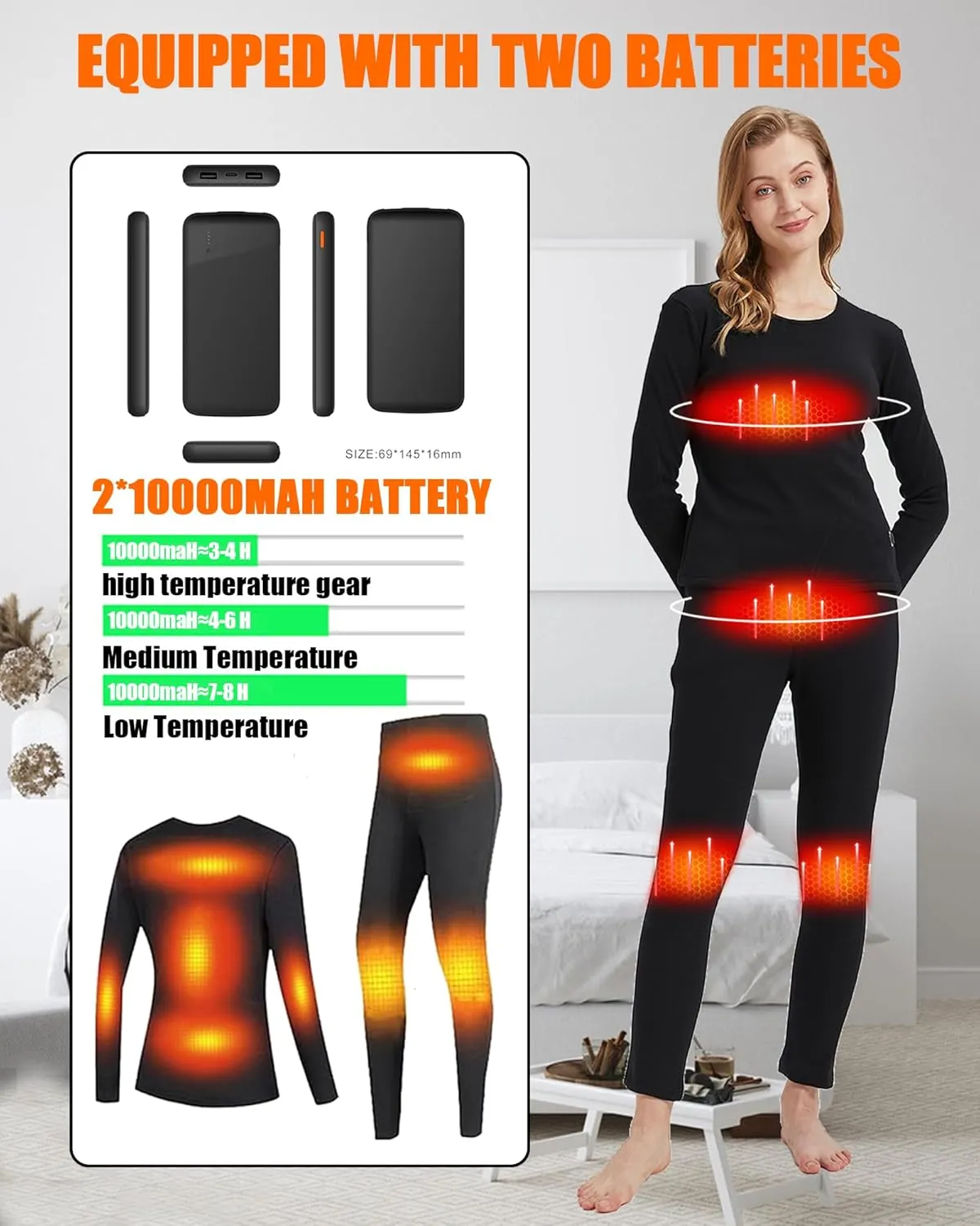 Women's Electric Thermal Long Underwear set,USBWomen's Heated Thermal Underwear set,Snow Leggings for Women