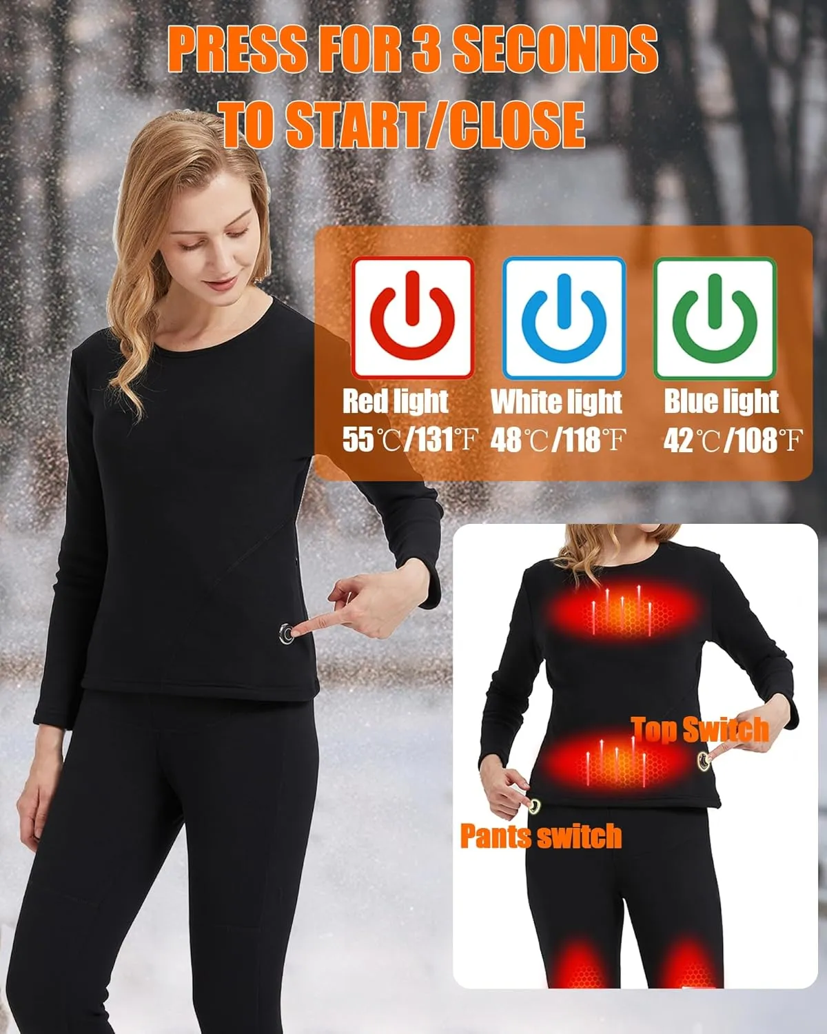 Women's Electric Thermal Long Underwear set,USBWomen's Heated Thermal Underwear set,Snow Leggings for Women