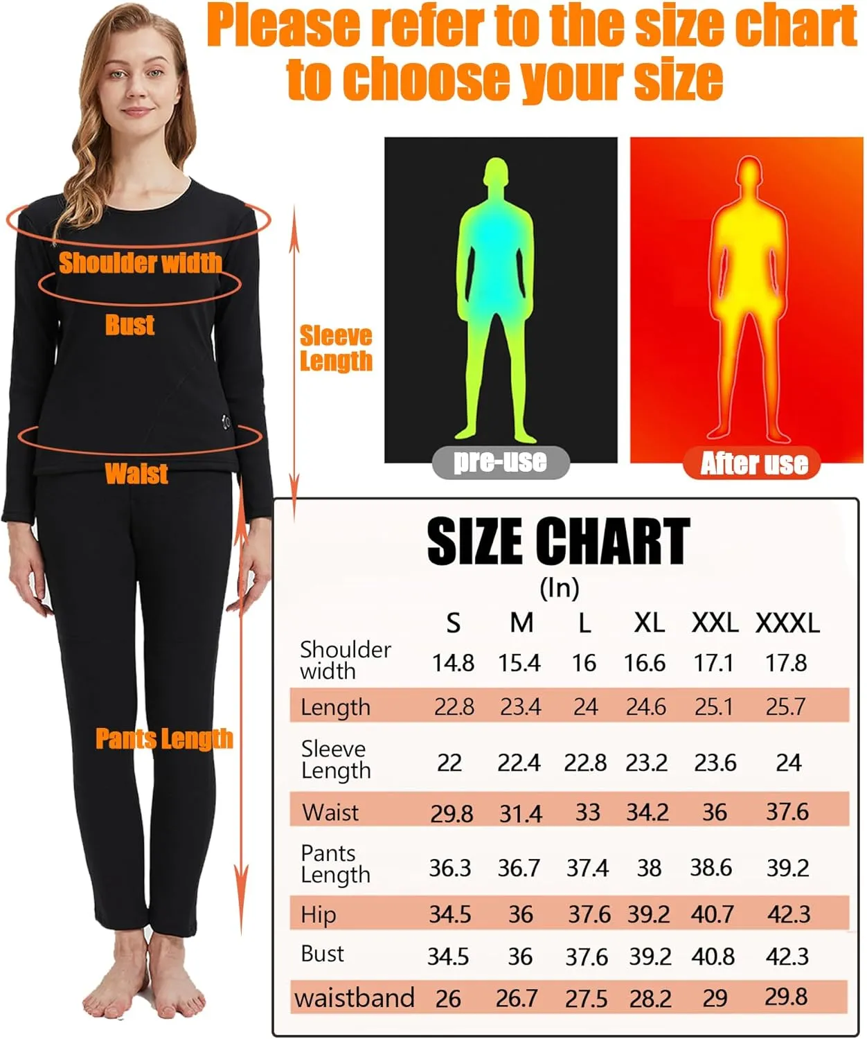 Women's Electric Thermal Long Underwear set,USBWomen's Heated Thermal Underwear set,Snow Leggings for Women