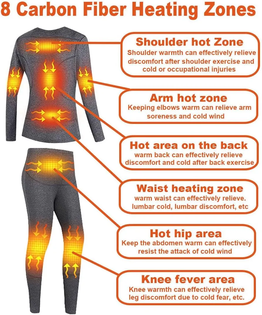 Women's Heated Thermal Underwear set, USB Women's Electric Thermal Long Underwear set, Snow Leggings for Women