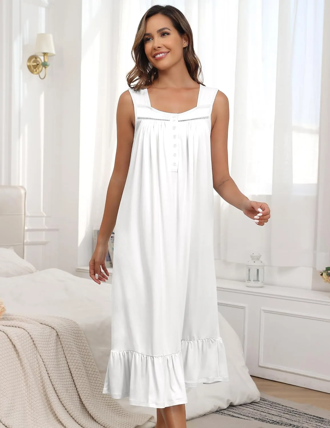 Women's Nightgowns Sleeveless Night Gown Ladies Long Nightdress Victorian Sleep Shirt S-XXL
