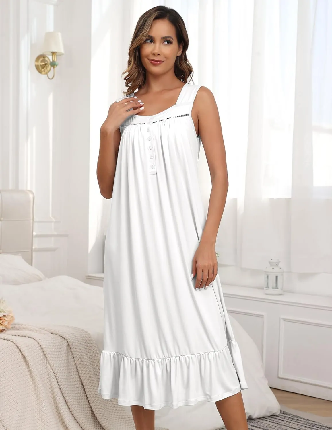 Women's Nightgowns Sleeveless Night Gown Ladies Long Nightdress Victorian Sleep Shirt S-XXL