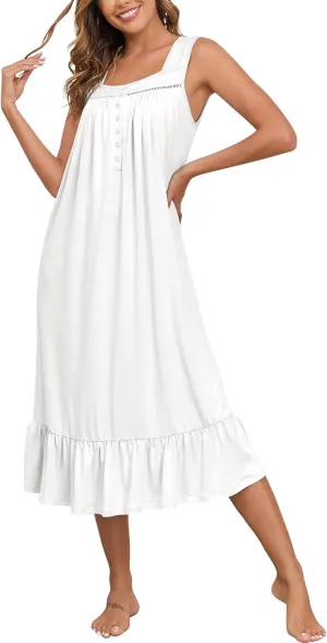 Women's Nightgowns Sleeveless Night Gown Ladies Long Nightdress Victorian Sleep Shirt S-XXL