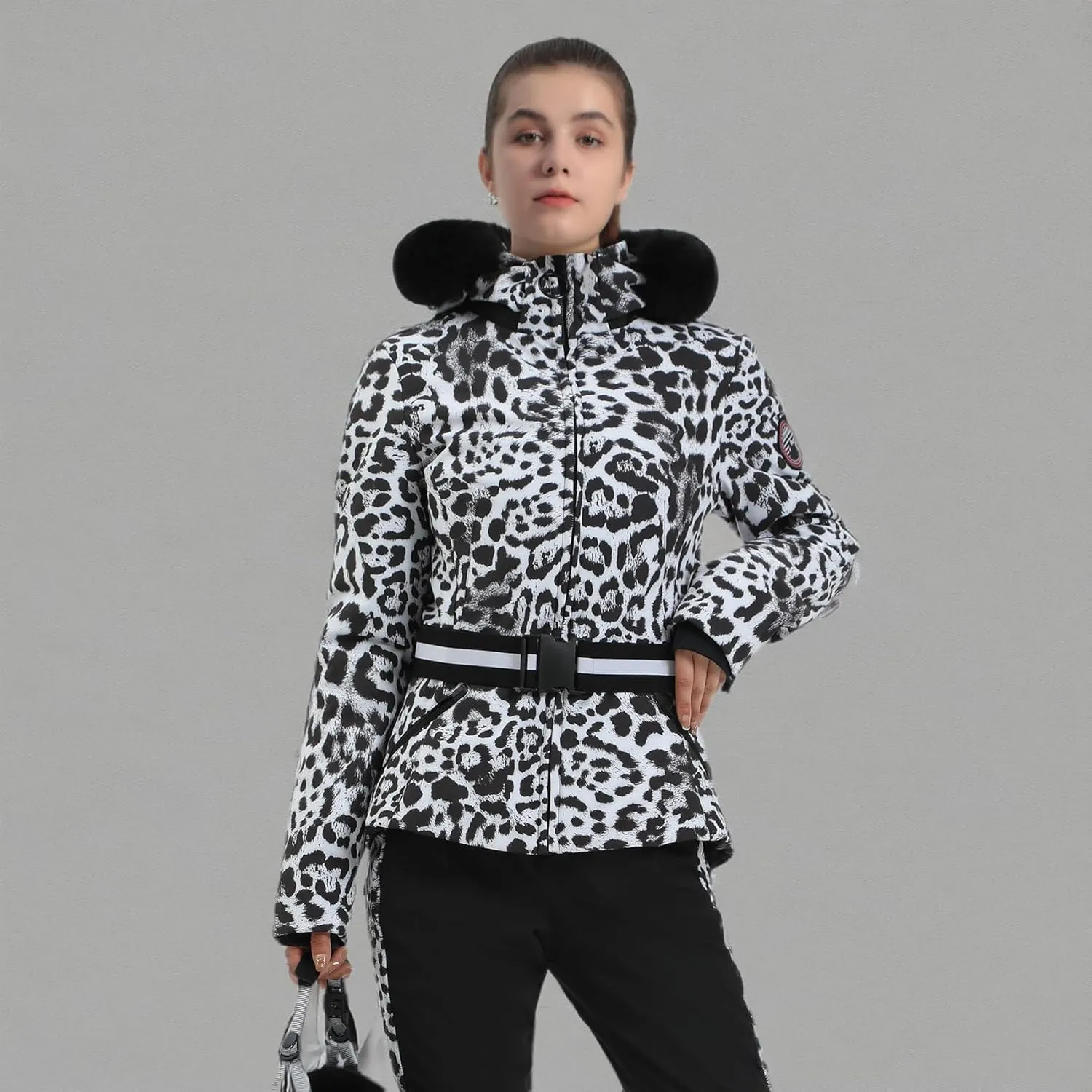 Women's Ski Jacket Snowboard Warm Winter Short Slim Snow Coat Jacket Mountain Windproof Waterproof Insulated Hooded