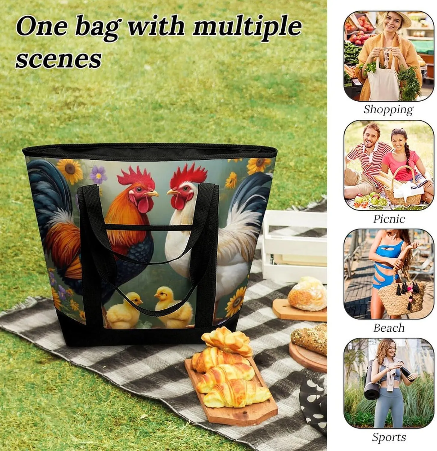Women's Spacious Thermal Shoulder Bag Stylish Insulated Shopping Tote
