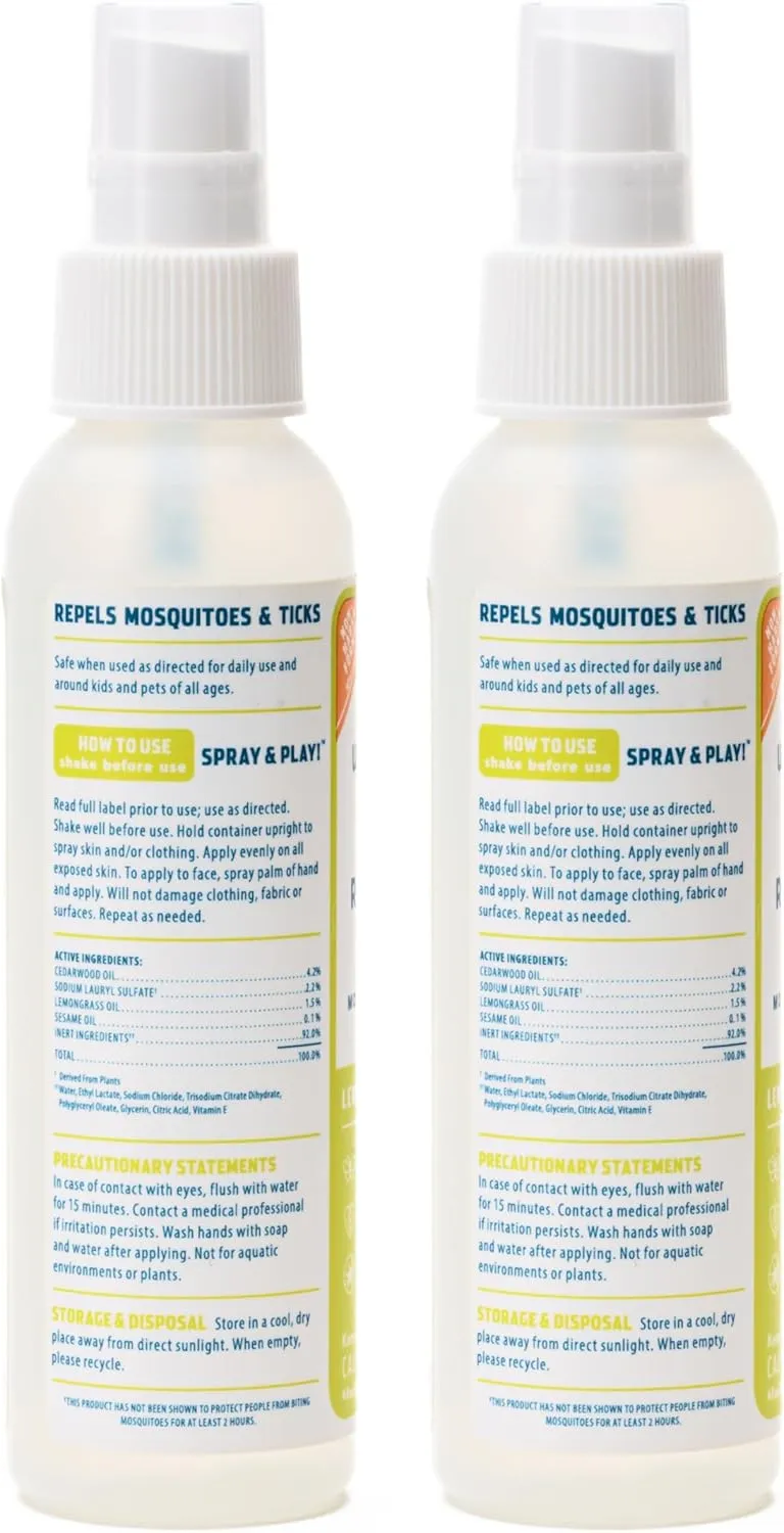 Wondercide - Mosquito, Tick, and Insect Repellent with Natural Essential Oils - DEET-Free Bug Spray and Killer - Safe for Family - Lemongrass 2-Pack of 4 oz Bottle