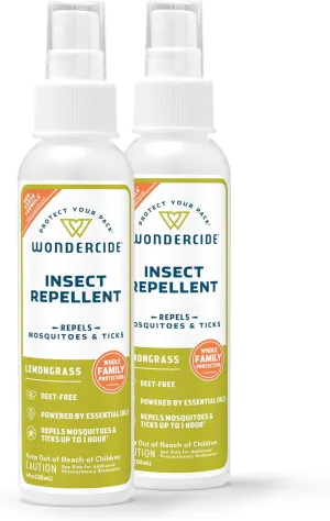 Wondercide - Mosquito, Tick, and Insect Repellent with Natural Essential Oils - DEET-Free Bug Spray and Killer - Safe for Family - Lemongrass 2-Pack of 4 oz Bottle