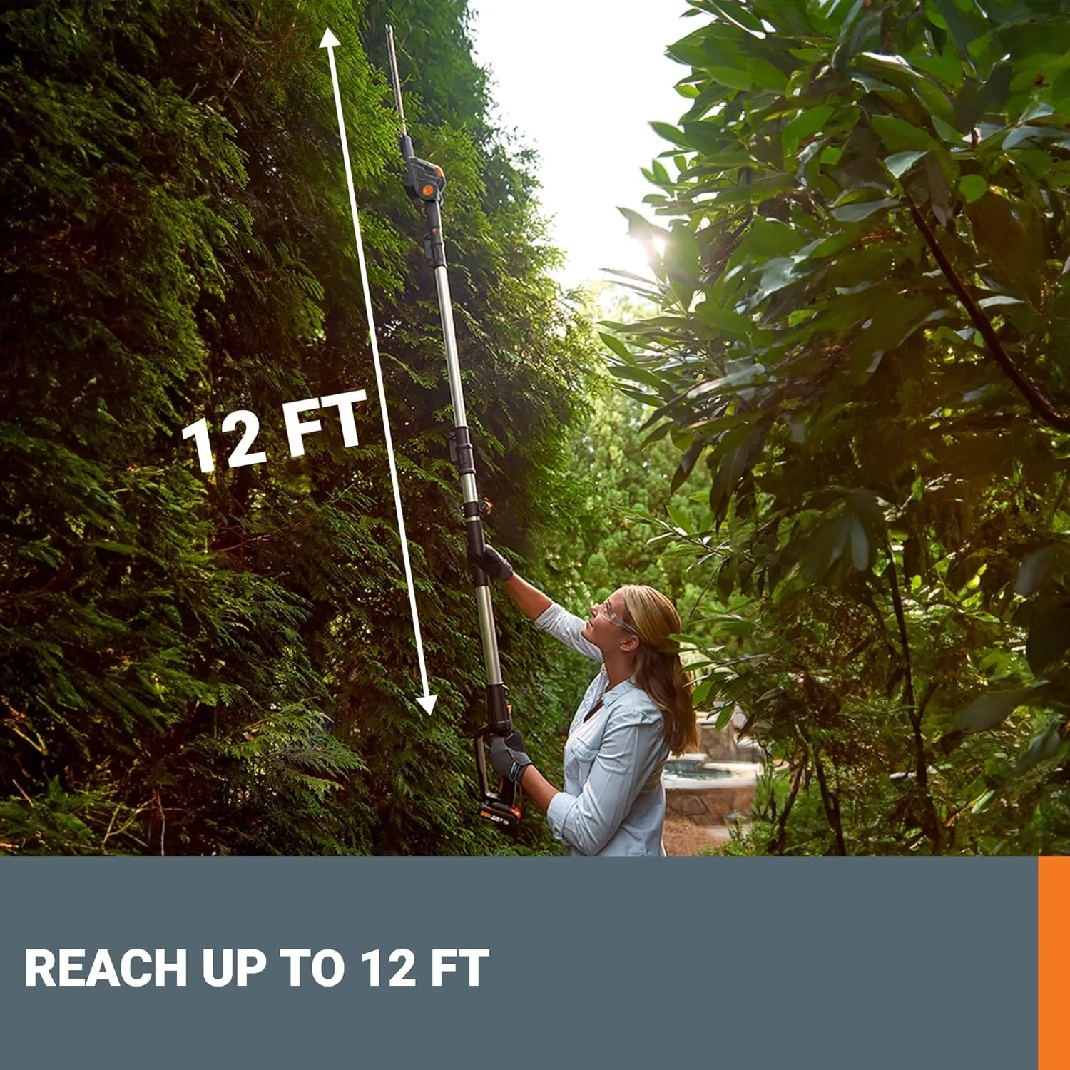 WORX WG252 20V 20" Cordless Hedge Trimmer, Reach Up to 12 Feet, Extended Pole, 180° Rotation Head, PowerShare – Battery & Charger Included