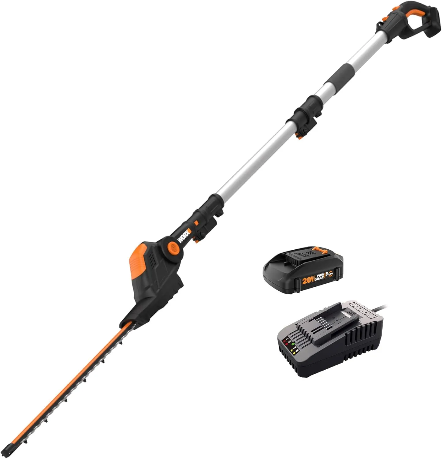 WORX WG252 20V 20" Cordless Hedge Trimmer, Reach Up to 12 Feet, Extended Pole, 180° Rotation Head, PowerShare – Battery & Charger Included