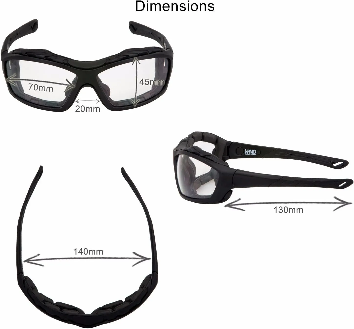 WYND Blocker Motorcycle Riding Glasses Extreme Sports Wrap Sunglasses (Black/Clear)