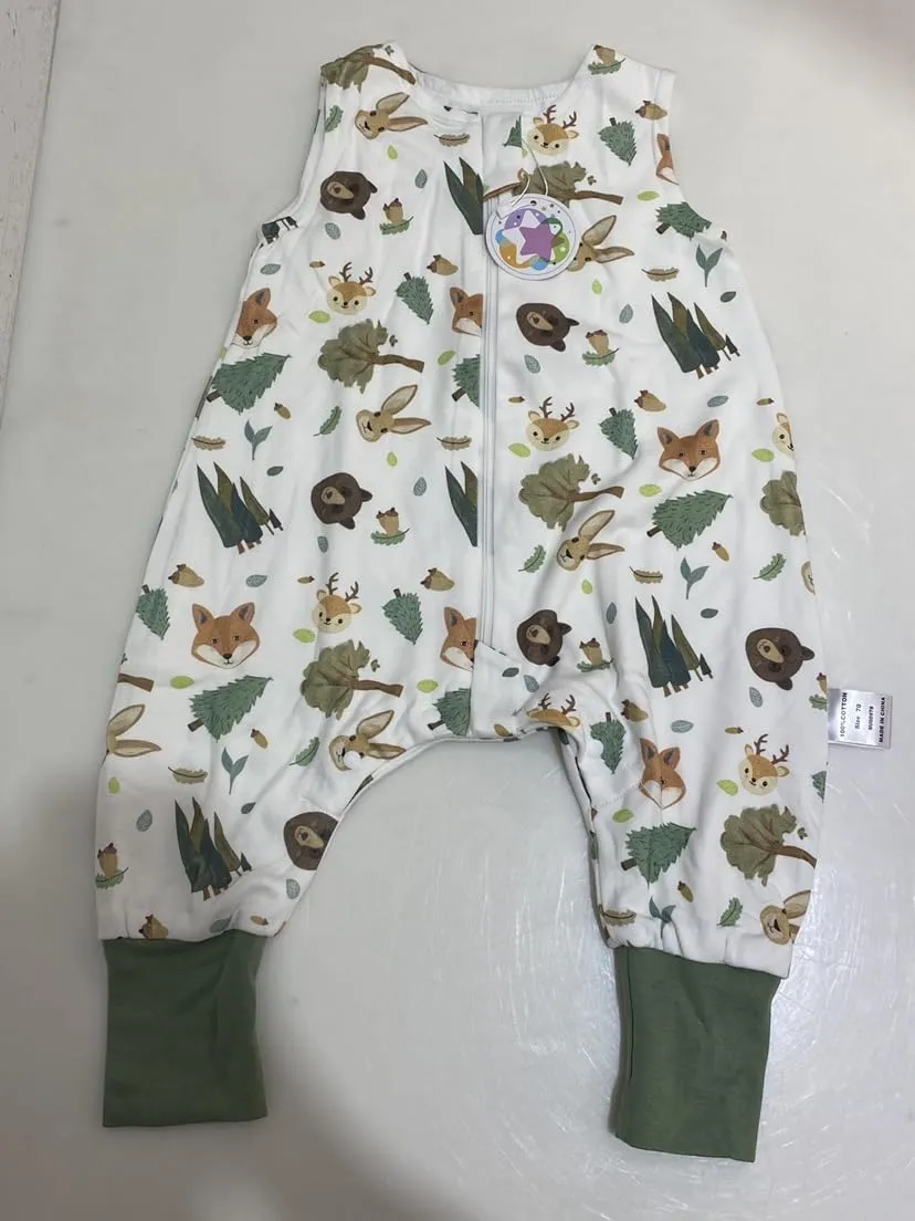WYTbaby 2 Pack Toddler Sleep Sack with Feet 1.0 Tog 2t-3t, 100% Cotton Sleeveless Toddler Wearable Blanket Baby Sleeping Bag, Forest Animals   Dark Green