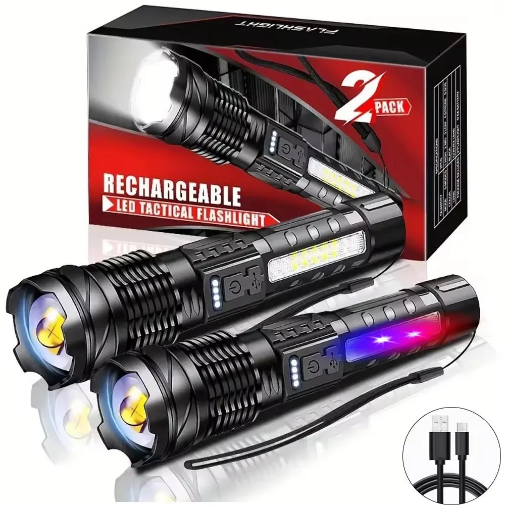 XHP70 LED Rechargeable Flashlight with 7 Modes & Side Light