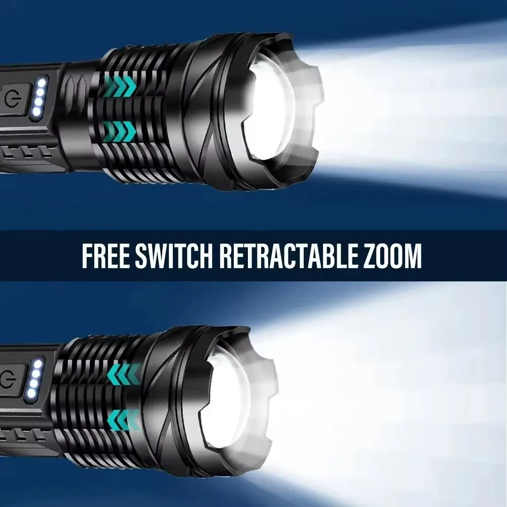 XHP70 LED Rechargeable Flashlight with 7 Modes & Side Light