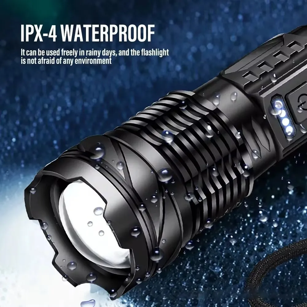 XHP70 LED Rechargeable Flashlight with 7 Modes & Side Light